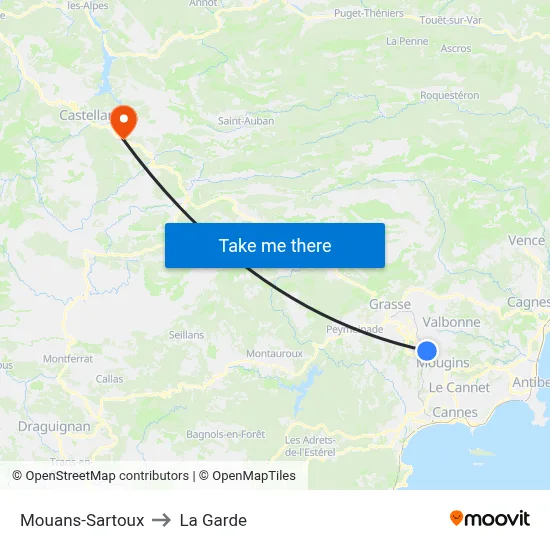 Mouans-Sartoux to La Garde map