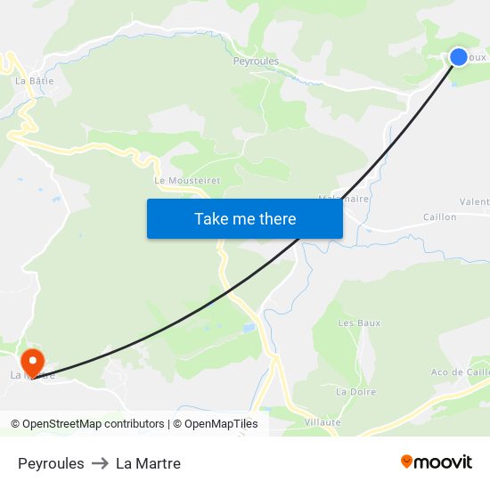 Peyroules to La Martre map