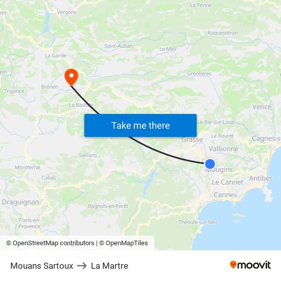 Mouans Sartoux to La Martre map