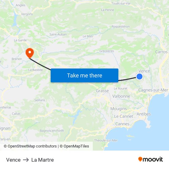 Vence to La Martre map