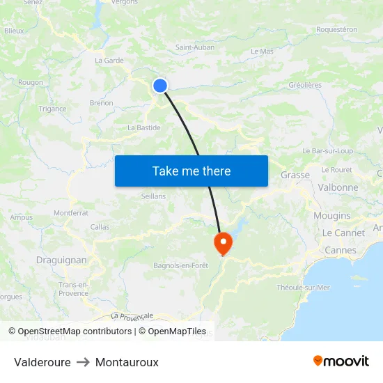 Valderoure to Montauroux map