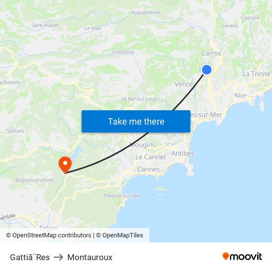 Gattiã¨Res to Montauroux map