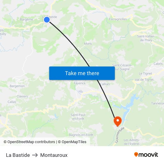 La Bastide to Montauroux map