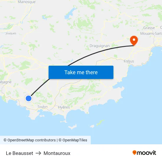 Le Beausset to Montauroux map