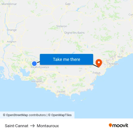 Saint-Cannat to Montauroux map