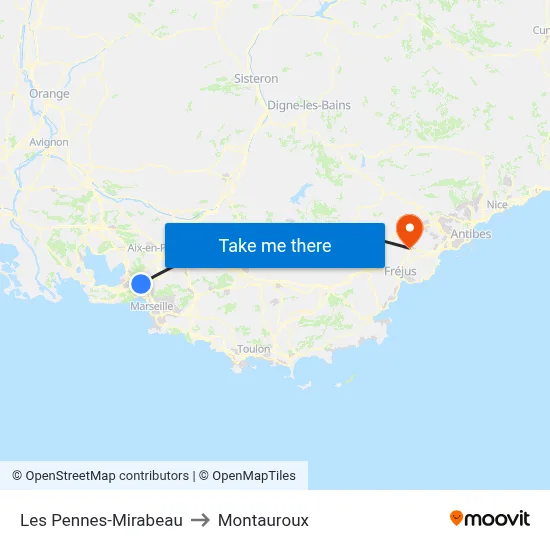 Les Pennes-Mirabeau to Montauroux map