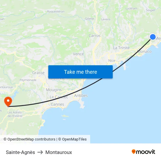 Sainte-Agnès to Montauroux map