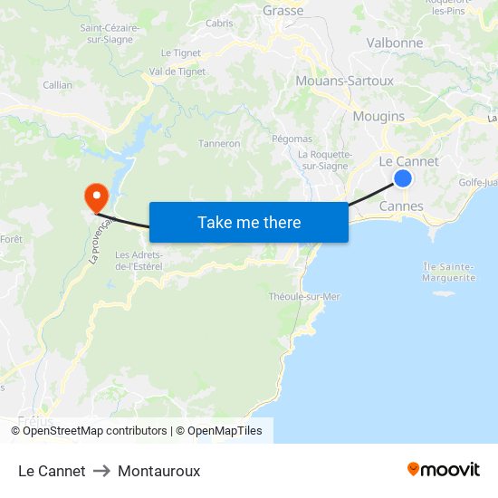 Le Cannet to Montauroux map