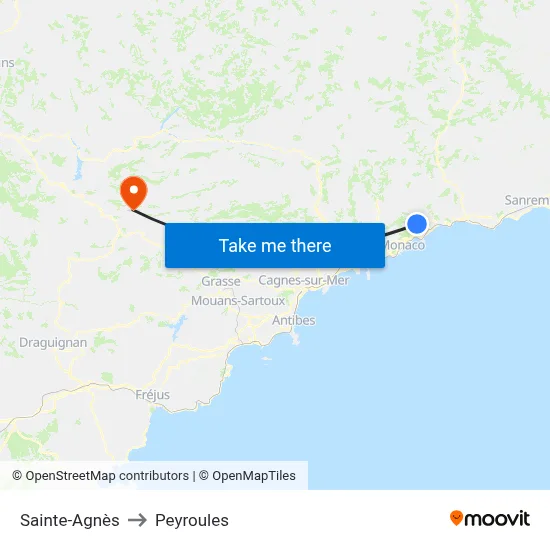 Sainte-Agnès to Peyroules map