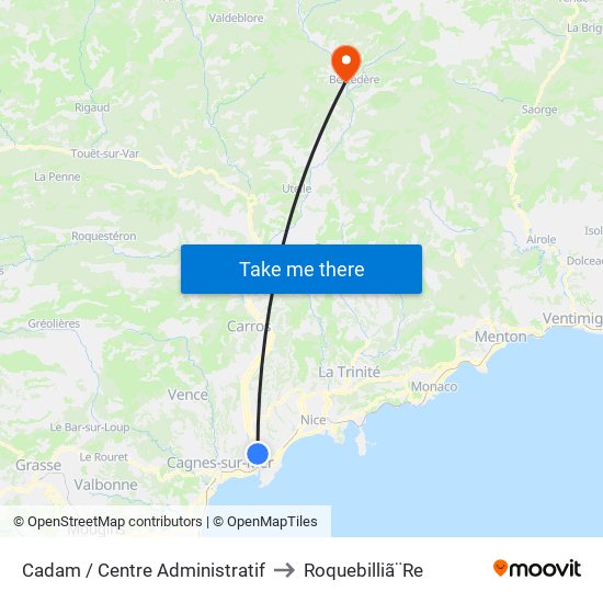 Cadam / Centre Administratif to Roquebilliã¨Re map