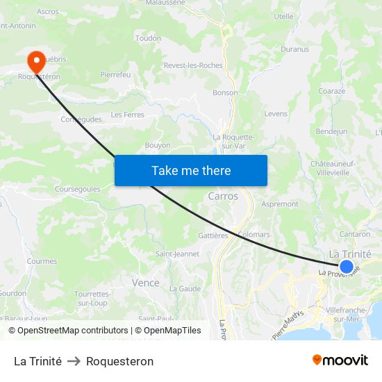 La Trinité to Roquesteron map