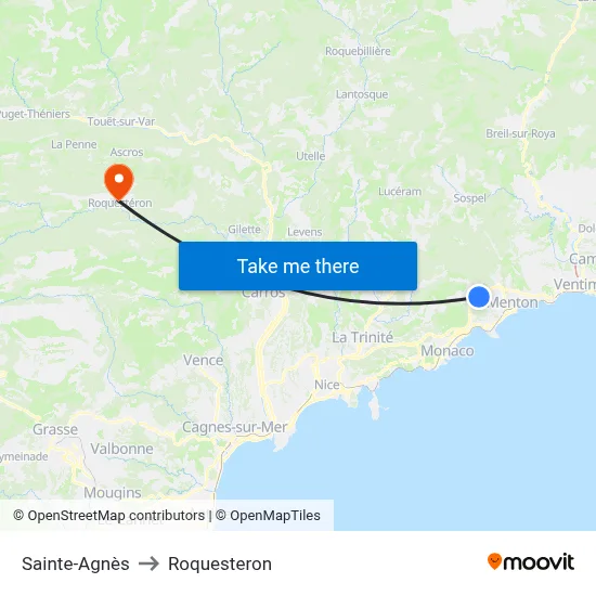 Sainte-Agnès to Roquesteron map