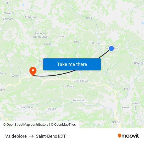 Valdeblore to Saint-Benoã®T map