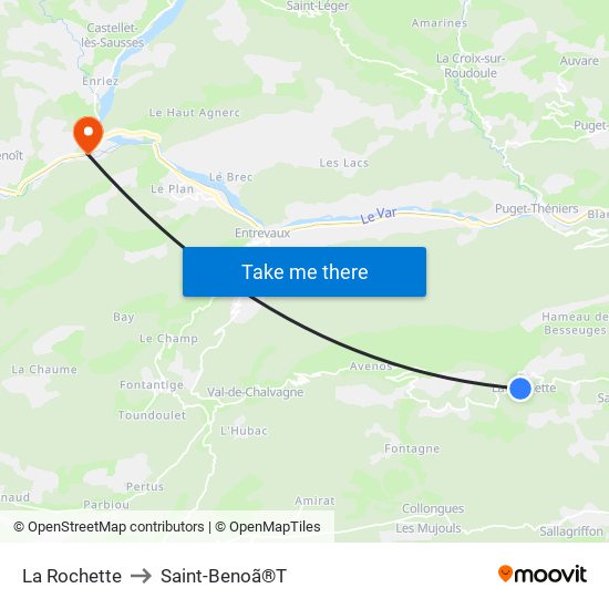 La Rochette to Saint-Benoã®T map