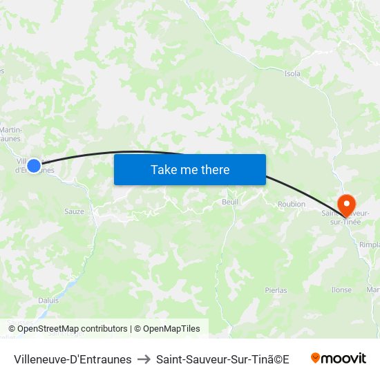 Villeneuve-D'Entraunes to Saint-Sauveur-Sur-Tinã©E map