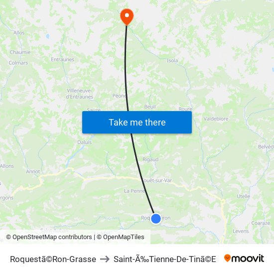 Roquestã©Ron-Grasse to Saint-Ã‰Tienne-De-Tinã©E map