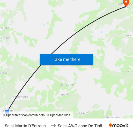 Saint-Martin-D'Entraunes to Saint-Ã‰Tienne-De-Tinã©E map