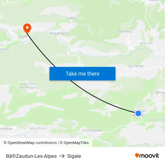 Bã©Zaudun-Les-Alpes to Sigale map
