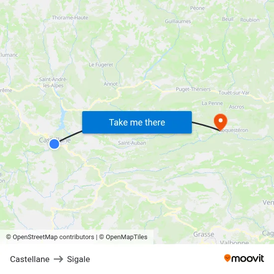Castellane to Sigale map