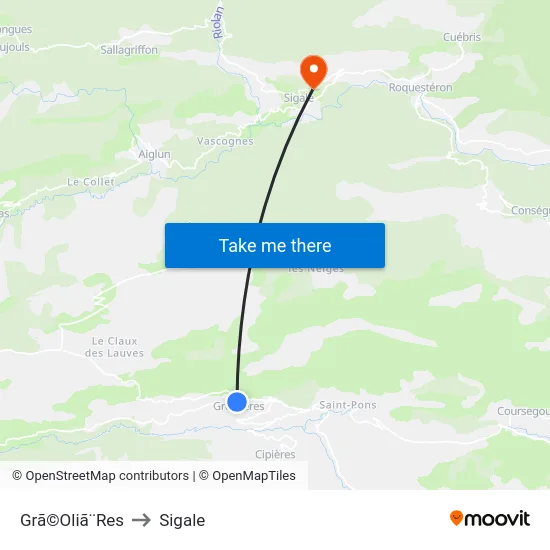 Grã©Oliã¨Res to Sigale map