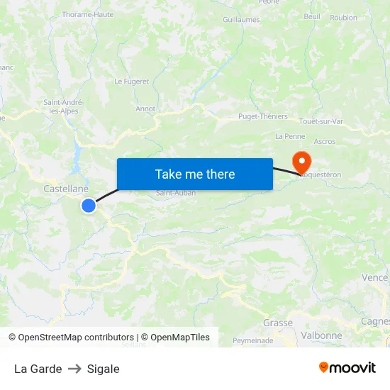 La Garde to Sigale map