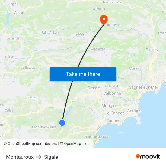 Montauroux to Sigale map