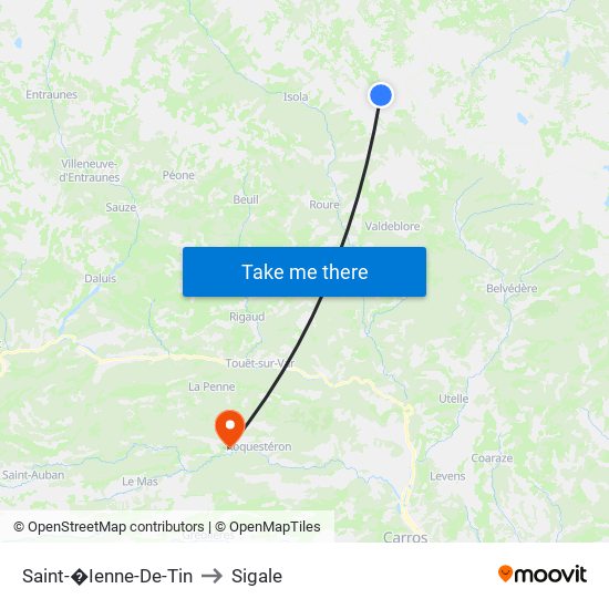 Saint-�Ienne-De-Tin to Sigale map