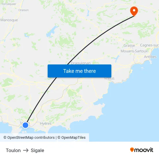 Toulon to Sigale map