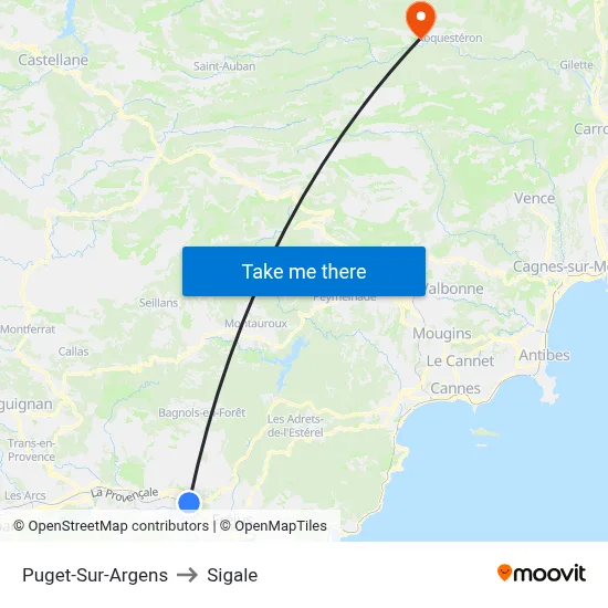 Puget-Sur-Argens to Sigale map