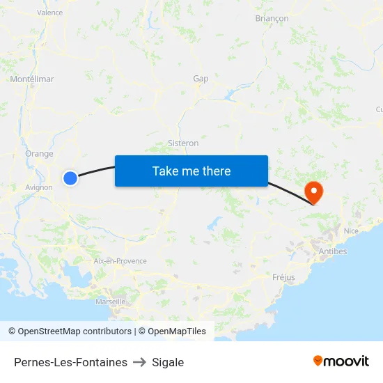Pernes-Les-Fontaines to Sigale map