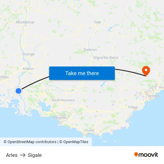 Arles to Sigale map