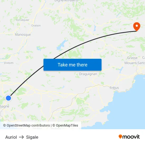 Auriol to Sigale map