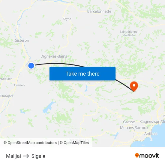 Malijai to Sigale map