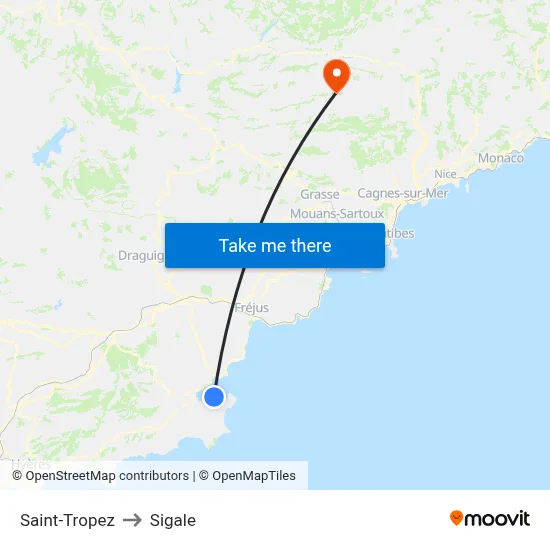 Saint-Tropez to Sigale map