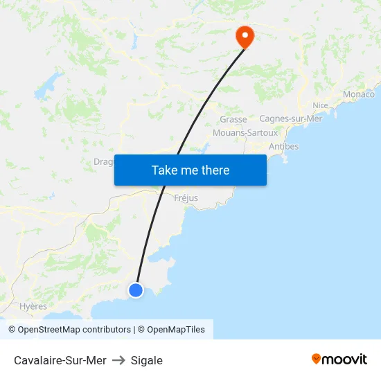 Cavalaire-Sur-Mer to Sigale map