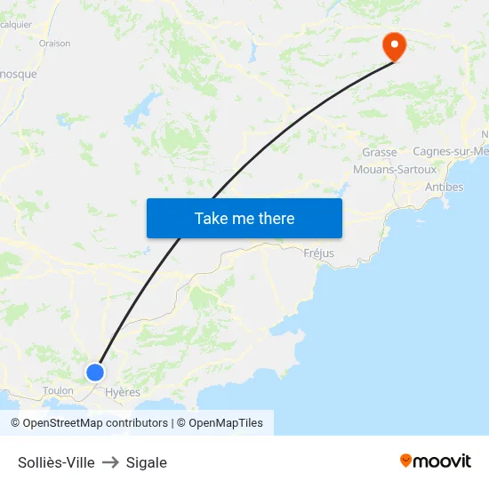 Solliès-Ville to Sigale map