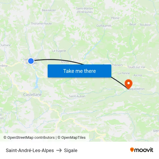 Saint-André-Les-Alpes to Sigale map
