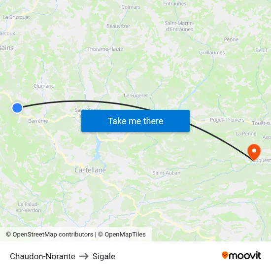 Chaudon-Norante to Sigale map