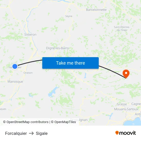 Forcalquier to Sigale map