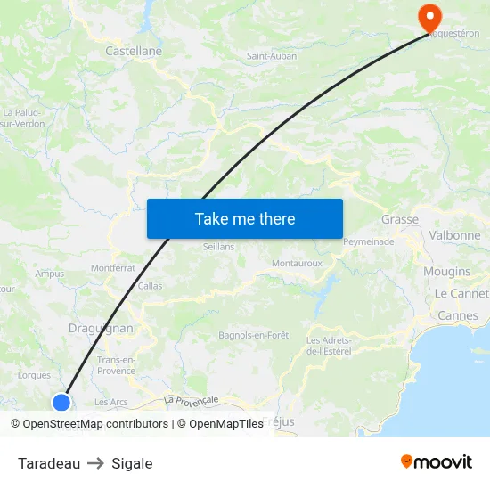 Taradeau to Sigale map