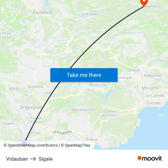 Vidauban to Sigale map