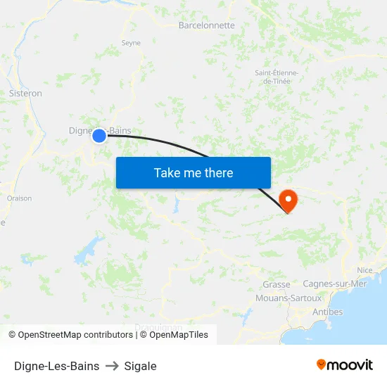 Digne-Les-Bains to Sigale map