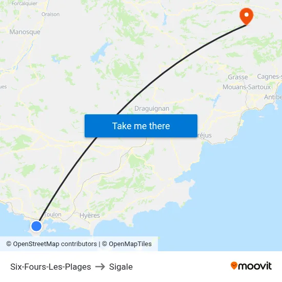 Six-Fours-Les-Plages to Sigale map