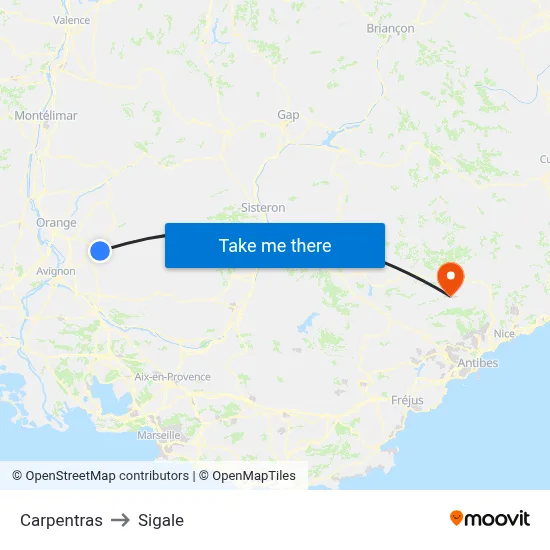 Carpentras to Sigale map