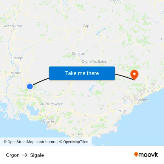 Orgon to Sigale map