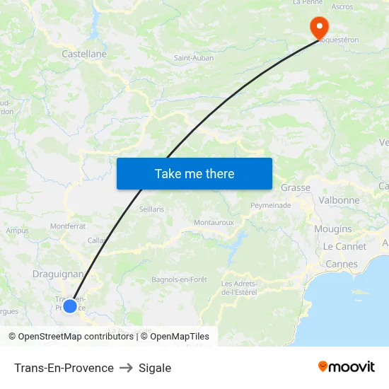 Trans-En-Provence to Sigale map
