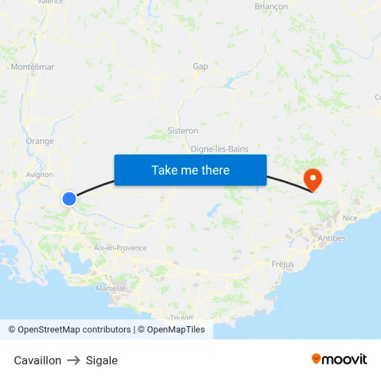 Cavaillon to Sigale map