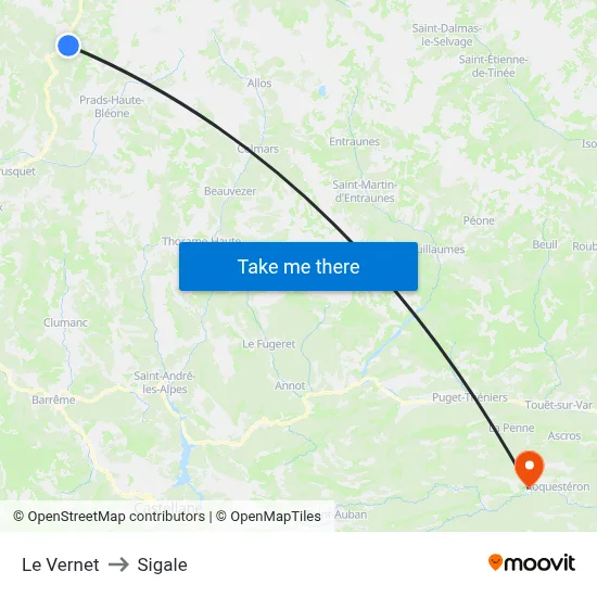 Le Vernet to Sigale map
