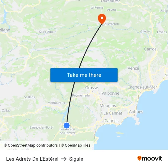 Les Adrets-De-L'Estérel to Sigale map