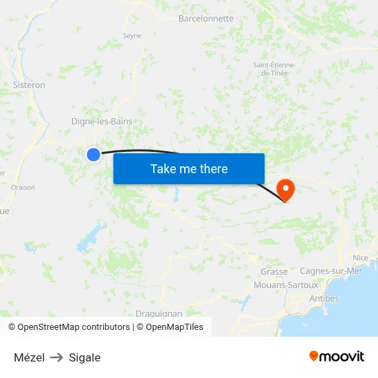 Mézel to Sigale map